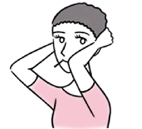 生え際まで引き上げ、後ろ側の端を折りたたんでピンで留めます