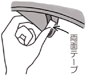 テープで固定する場合は、ウィッグ用両面テープをもみあげ部分のテープ台に貼ってご使用ください